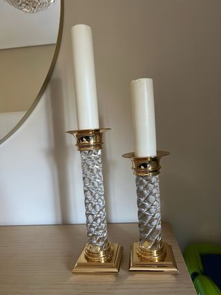 Juego de portavelas en cristal y baño de oro