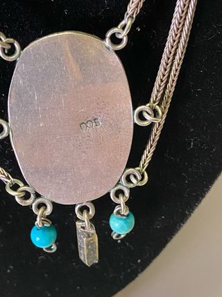 Collar antiguo de plata 800 y turquesas