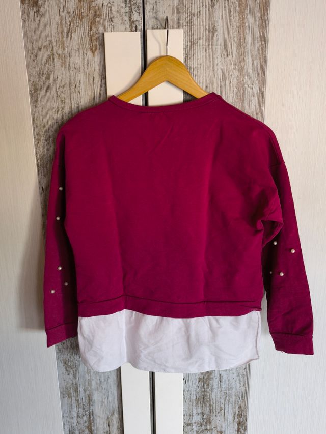 Top sudadera camisa con perlas burdeos-rosa.TallaU