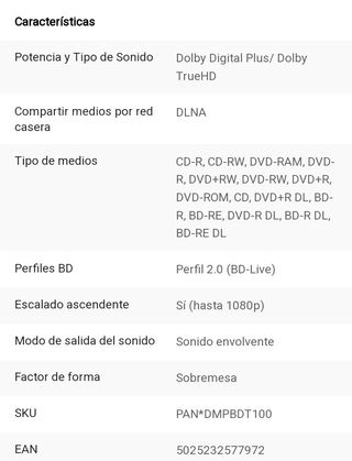 Reproductor Blu-ray Panasonic DMP-BDT100