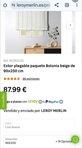 NUEVAS 2 cortinas estor Bolonia Lino 90x250