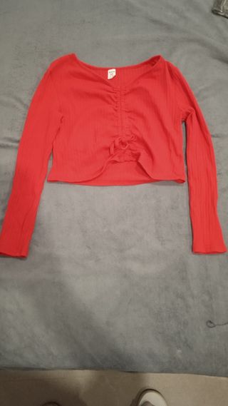 Top Shein Rojo Manga Larga