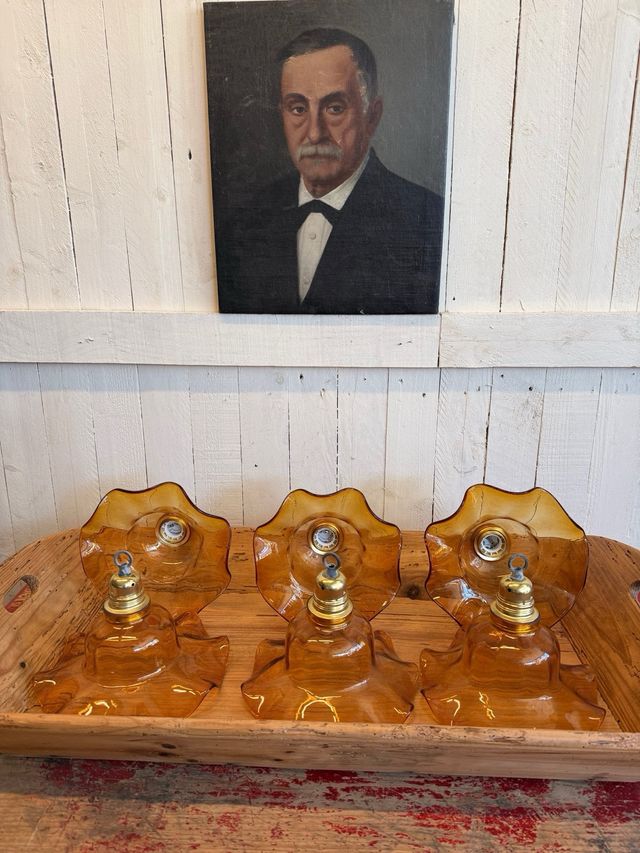 Candeeiro vidro ambar vintage