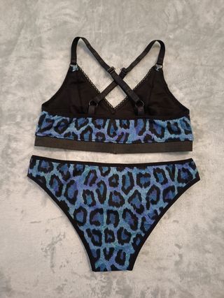 Set lencería talla S animal print azul