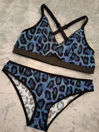 Set lencería talla m animal print azul