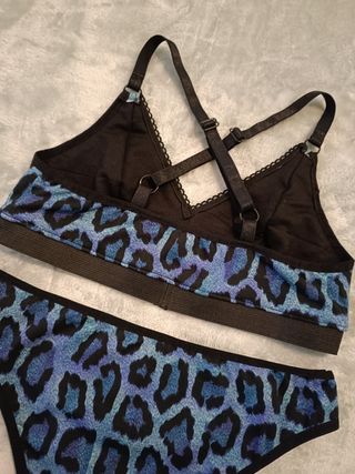Set lencería talla m animal print azul