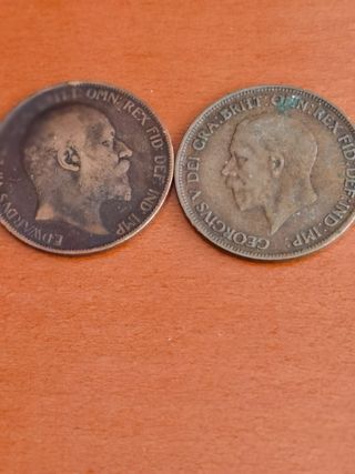 2 monedas antiguas 1906 y 1953 Eduardo VII GB