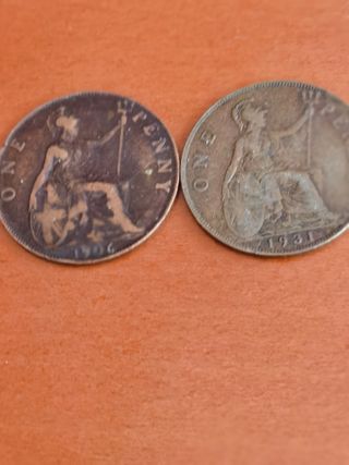 2 monedas antiguas 1906 y 1953 Eduardo VII GB