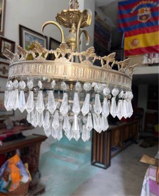 Lampara bronce y cristales