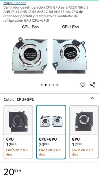 Ventiladores de repuesto para CPU