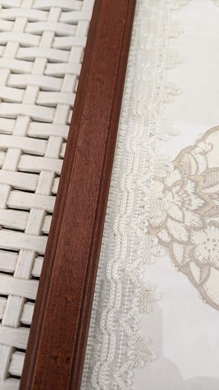 Vassoio in legno vintage ricamo vetro