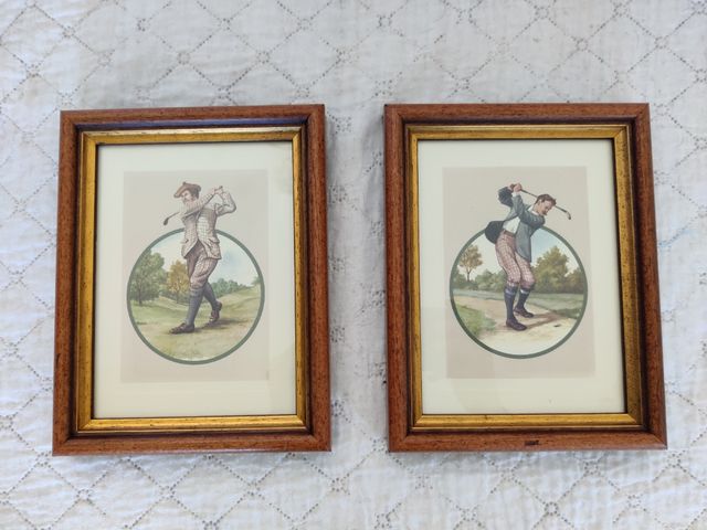 Due quadri con golfisti, golf, green