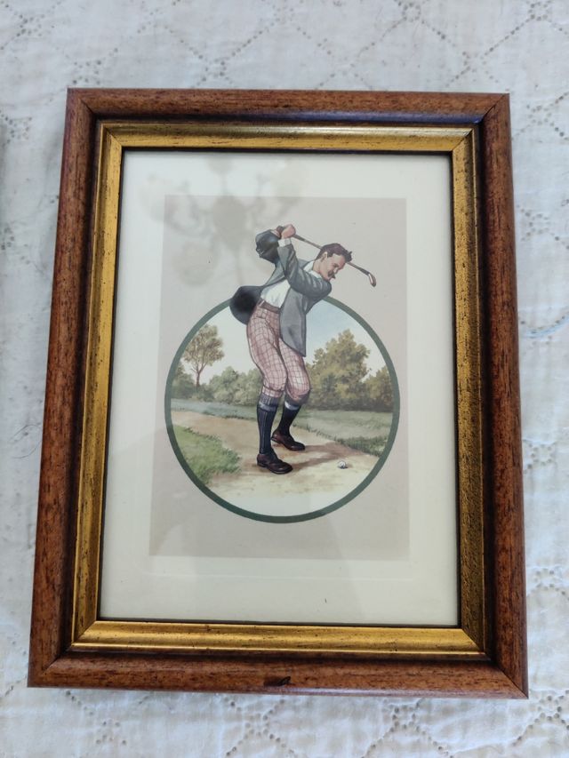 Due quadri con golfisti, golf, green