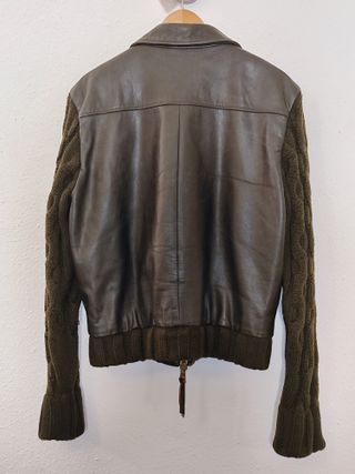 Chaqueta de cuero negro y lana verde de Iceberg 