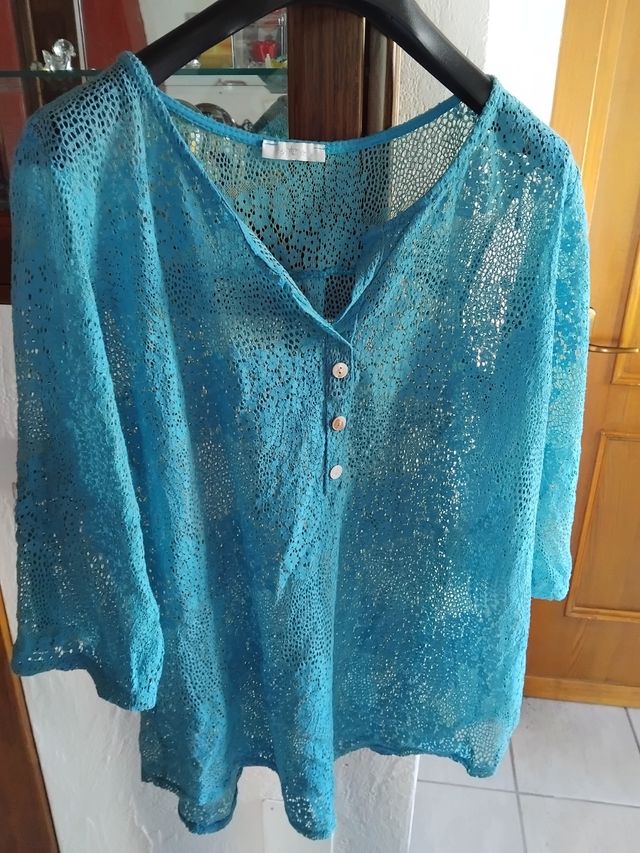 Blusa in pizzo di cotone tg L italiana 