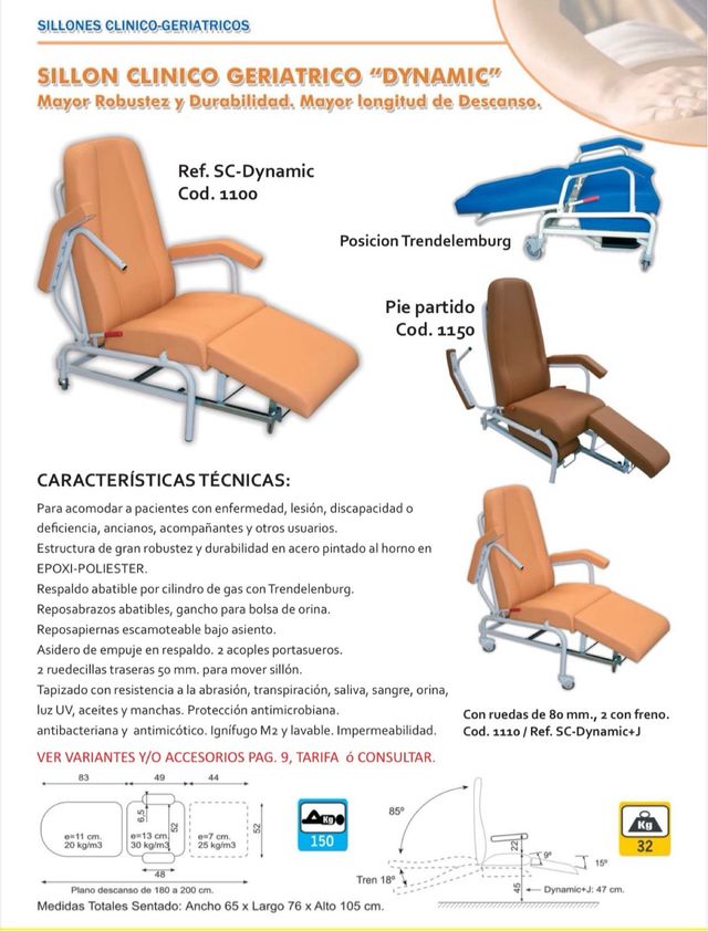 Sillon Clinico Geriatrico Dynamic con ruedas