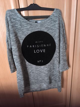 Jersey mujer finito gris co hilo plata Hm talla S 