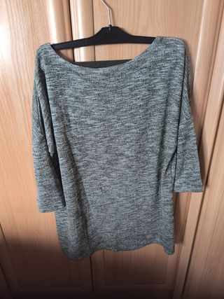 Jersey mujer finito gris co hilo plata Hm talla S 