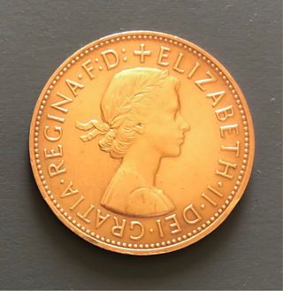 Bonita moneda Penique Bronce Isabel II Inglaterra