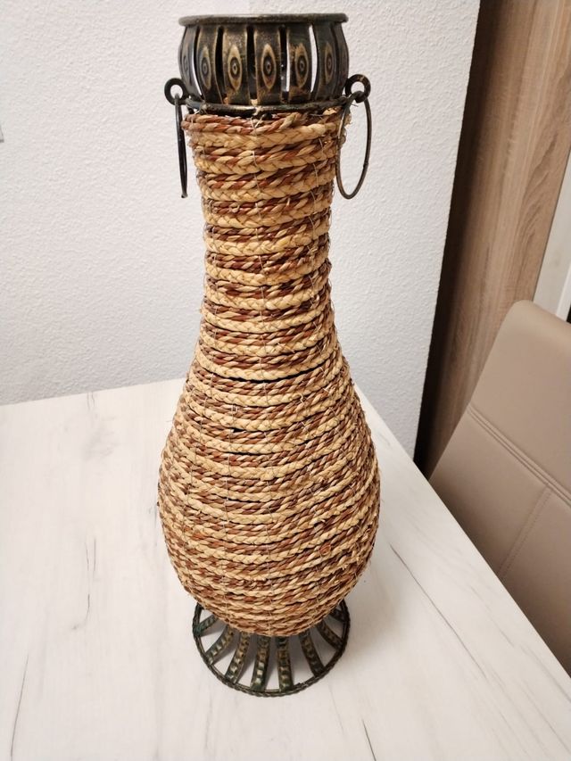 JARRÓN DE FORJA Y MIMBRE GRANDE