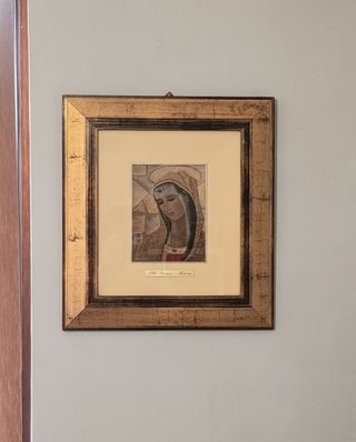 Quadro vintage volto della Madonna sposa e Regina