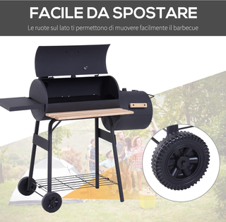 Barbecue a Carbone con Coperchio e Affumicatore, B