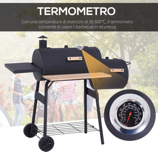 Barbecue a Carbone con Coperchio e Affumicatore, B