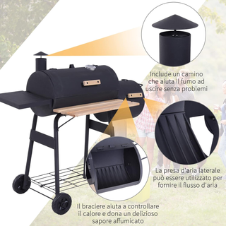 Barbecue a Carbone con Coperchio e Affumicatore, B