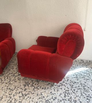 Dos Sillones Rojos de Terciopelo Antiguos Vintage