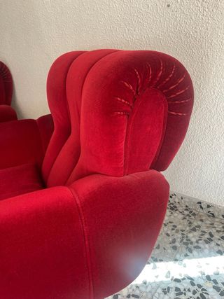 Dos Sillones Rojos de Terciopelo Antiguos Vintage