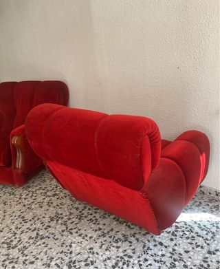 Dos Sillones Rojos de Terciopelo Antiguos Vintage