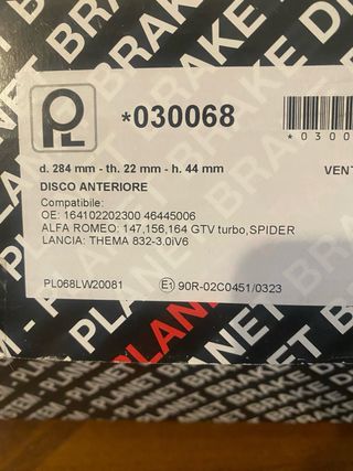 Dischi freni anteriori AlfaRomeo