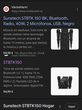 Altavoz Torre de sonido karaoke Sunstech STBTK150