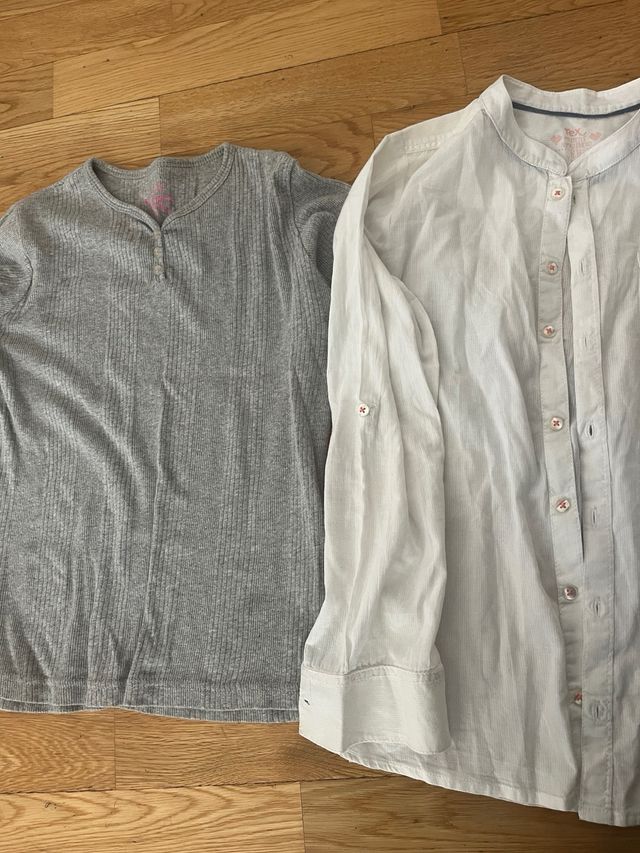 Camisa blanca y camiseta gris. Talla 12 años