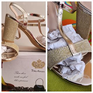 Zapatos de tacón dorados nuevos 38