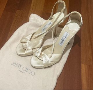 jimmy choo white pearl heels shoes size 38 satin