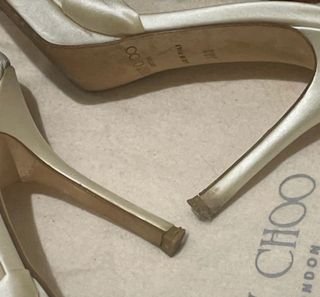 jimmy choo white pearl heels shoes size 38 satin