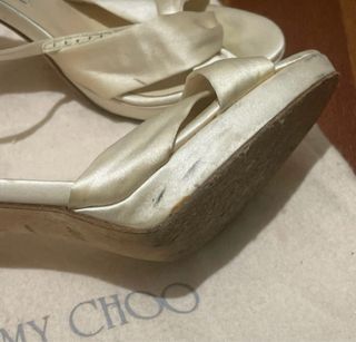 jimmy choo white pearl heels shoes size 38 satin