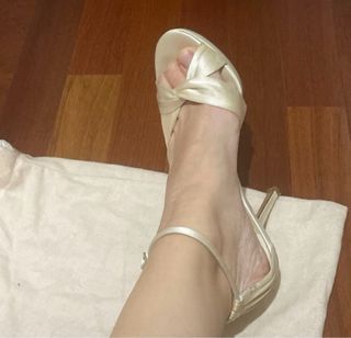 jimmy choo white pearl heels shoes size 38 satin
