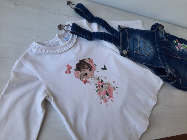 Camiseta manga larga y peto 12 meses
