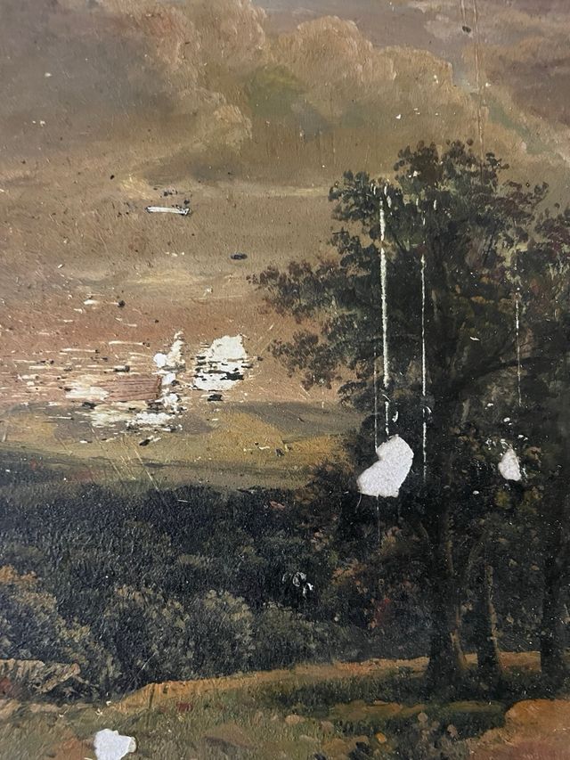 quadro antico dipinto a olio su tavola con cornice