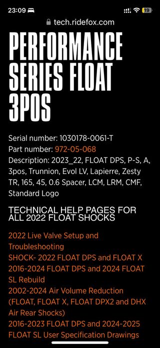 Amortiguador Fox Performance 165x45