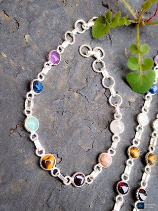 Pulsera de plata de ley con minerales 