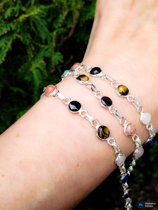 Pulsera de plata de ley con minerales 