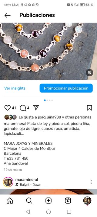 Pulsera de plata de ley con minerales 