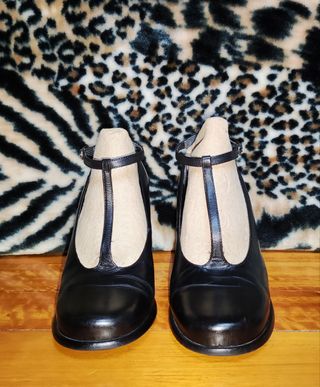 Zapatos de piel negros tacón ancho 
