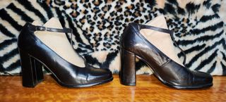 Zapatos de piel negros tacón ancho 