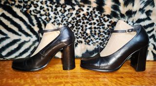 Zapatos de piel negros tacón ancho 