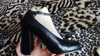 Zapatos de piel negros tacón ancho 