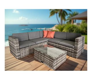 Sofa rinconera para exterior en ratan gris